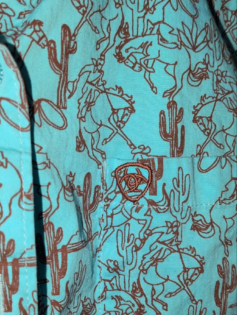 Ariat Turquoise Western Print Fitted Button-Down Shirt - Picture 5 of 5